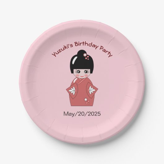 Kokeshi Doll - gepersonaliseerde verjaardag Papieren Bordje (Voorkant)