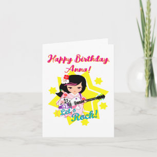 Kokeshi Doll Gitaar Happy Birthday Kaart