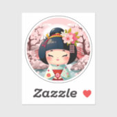 Kokeshi Doll Green met landschap, Kokeshi Sticker (Vel)