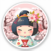 Kokeshi Doll Green met landschap, Kokeshi Sticker (Voorkant)