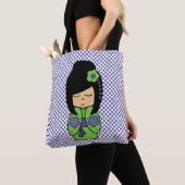 Kokeshi Doll Green Paarse All-Over-Print Canvas ta Tote Bag (Dichtbij)