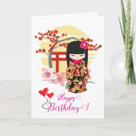 Kokeshi Doll Happy Birthday Kaart