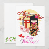 Kokeshi Doll Happy Birthday Kaart (Voorkant / Achterkant)