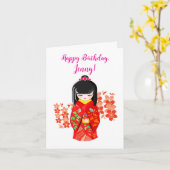 Kokeshi Doll Happy Birthday Kaart (Gele Bloem)