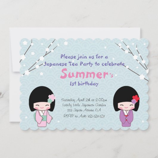 Kokeshi Doll Japanse Tea Party Kaart (Voorkant)