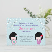 Kokeshi Doll Japanse Tea Party Kaart (Staand voorkant)