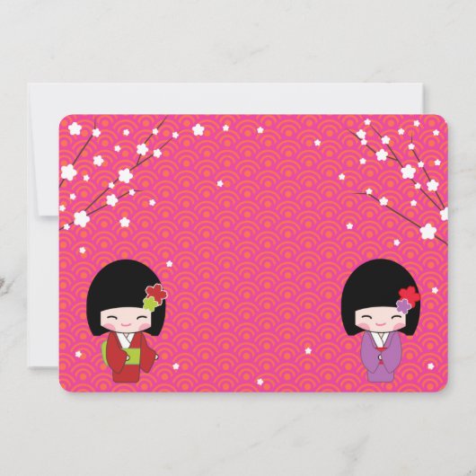 Kokeshi Doll Japanse Tea Party Kaart (Achterkant)