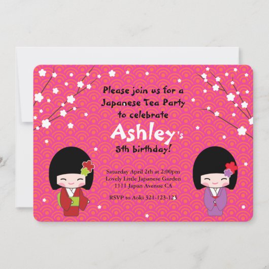 Kokeshi Doll Japanse Tea Party Kaart (Voorkant)