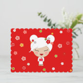 Kokeshi Doll Japanse Tea Party Kaart (Staand voorkant)