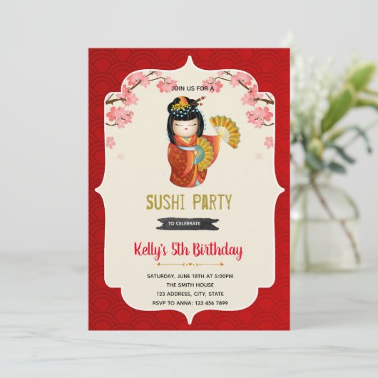 Kokeshi doll kaart (Staand voorkant)