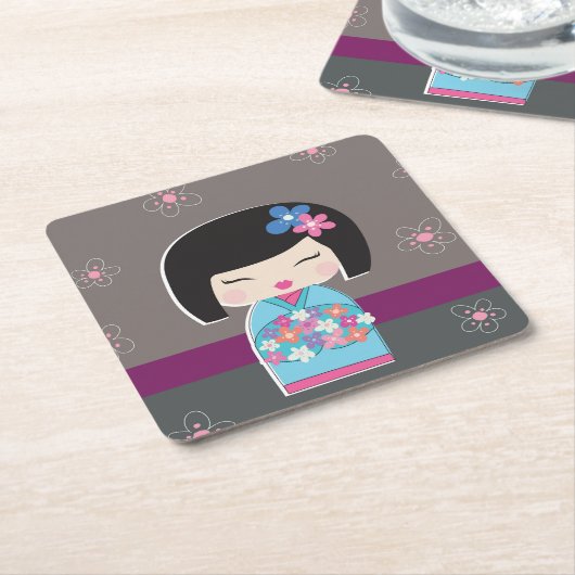 Kokeshi Doll Kartonnen Onderzetters (Schuin)