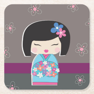 Kokeshi Doll Kartonnen Onderzetters