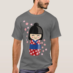 Kokeshi Doll Kawaii in het Japans Kimono en Sakura T-shirt