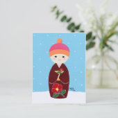 Kokeshi Doll met Camellia Briefkaart (Staand voorkant)