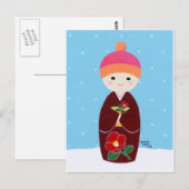 Kokeshi Doll met Camellia Briefkaart (Voorkant / Achterkant)