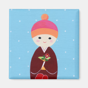 Kokeshi Doll met Camellia Magneet