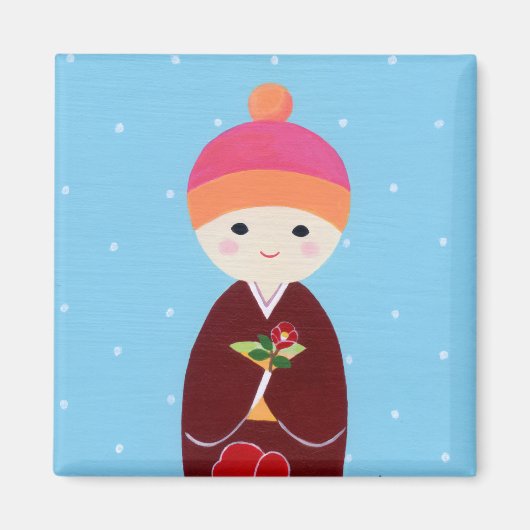 Kokeshi Doll met Camellia Magneet (Voorkant)