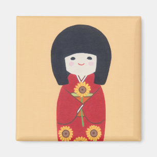 Kokeshi Doll met zonnebloem Magneet