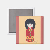 Kokeshi Doll met zonnebloem Magneet (Voorkant / Achterkant)