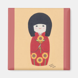 Kokeshi Doll met zonnebloem Magneet