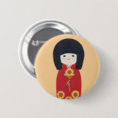 Kokeshi Doll met zonnebloem Ronde Button 5,7 Cm (Voorkant /achterkant)