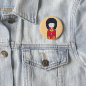 Kokeshi Doll met zonnebloem Ronde Button 5,7 Cm (In situ)