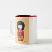 Kokeshi Doll met zonnebloem Tweekleurige Koffiemok (Voorkant links)