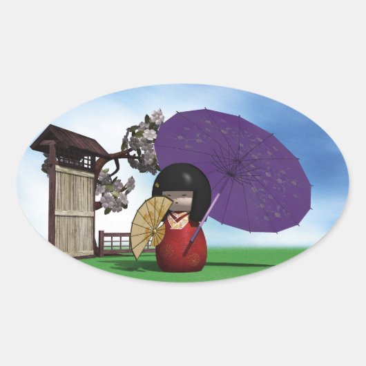 Kokeshi Doll Ovale Sticker (Voorkant)