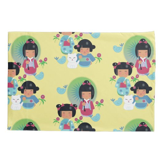 Kokeshi Doll Pillowcase voor meisjes Kussensloop (Achterkant)