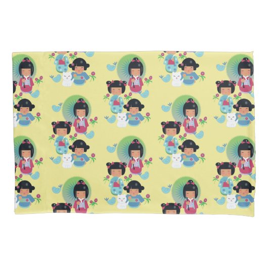 Kokeshi Doll Pillowcase voor meisjes Kussensloop (Voorkant)
