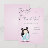 Kokeshi Doll Pink Girl Baby shower Bedankkaart (Voorkant / Achterkant)