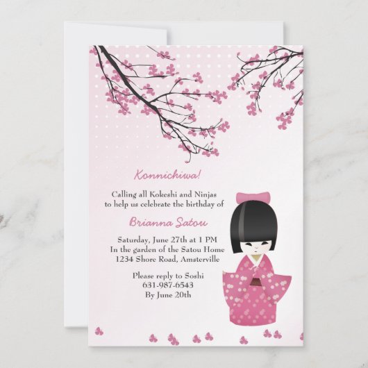 Kokeshi Doll Pink Kaart (Voorkant)