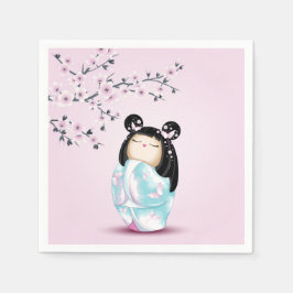Kokeshi Doll Pink Turquoise Girls Birthday Servet