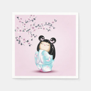 Kokeshi Doll Pink Turquoise Girls Birthday Servet