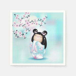 Kokeshi Doll Pink Turquoise Girls Servet