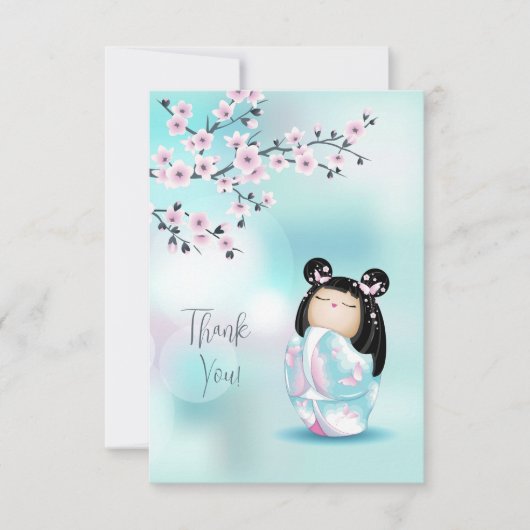 Kokeshi Doll Pink Turquoise Hartelijk dank Bedankkaart (Voorkant)