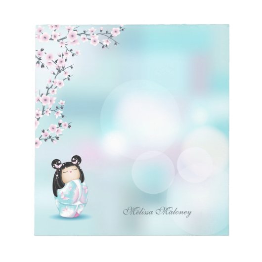 Kokeshi Doll Pink Turquoise Monogram Notitieblok (Voorkant)