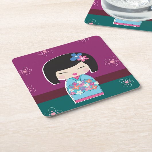 Kokeshi Doll, pruimen Kartonnen Onderzetters (Schuin)