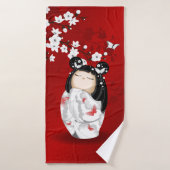 Kokeshi Doll Red Black Cherry Blossom Badhanddoek (Badhanddoek)