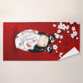 Kokeshi Doll Red Black Cherry Blossom Badhanddoek (Badhanddoek)