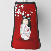 Kokeshi Doll Red Black Cherry Blossom Golfheadcover (Draai 90)