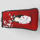 Kokeshi Doll Red Black Cherry Blossom Golfheadcover (Voorkant)