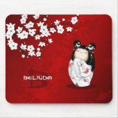 Kokeshi Doll Red Black Cherry Blossom Muismat (Voorkant)