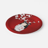Kokeshi Doll Red Black Cherry Blossom Papieren Bordje (Gekanteld)