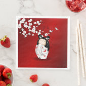 Kokeshi Doll Red Black Cherry Blossom Servet (Insitu)