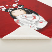 Kokeshi Doll Red Black Cherry Blossom Sherpa Deken (3/4)