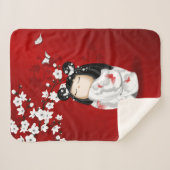 Kokeshi Doll Red Black Cherry Blossom Sherpa Deken (Voorkant (horizontaal))