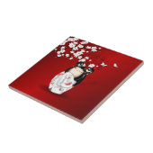 Kokeshi Doll Red Black Cherry Blossom Tegeltje (Zijkant)