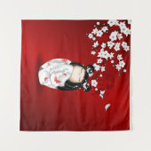 Kokeshi Doll Red Black Cherry Blossom Wandkleed (Voorkant (horizontaal))