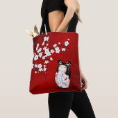 Kokeshi Doll Red Black en White Cherry Blossom T Tote Bag (Dichtbij)
